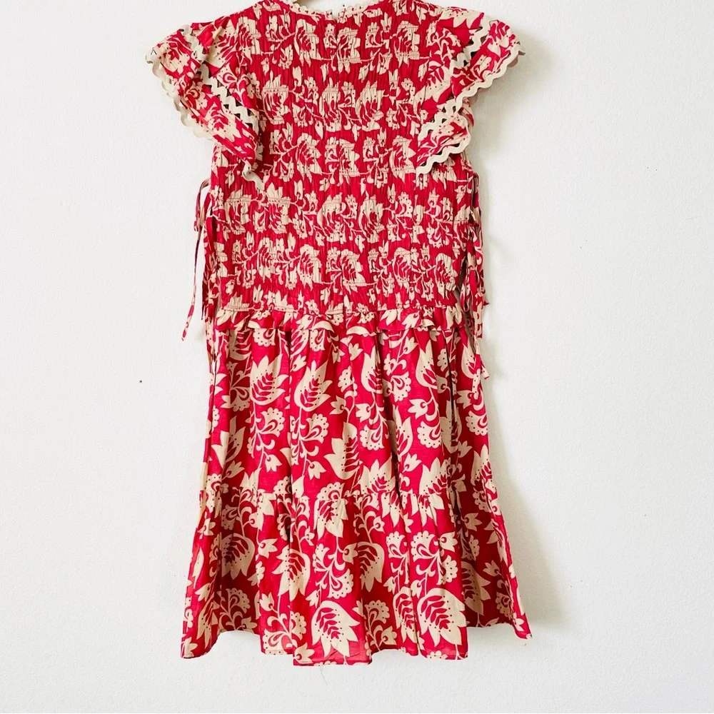 Sea New York MEDIUM Linda red floral print smocked flutter sleeve mini dress - Picture 5 of 6
